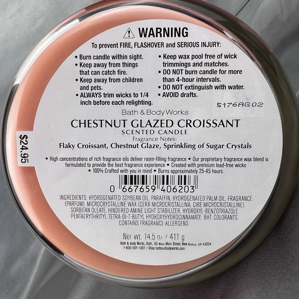 Bath & Body Works 3-Wick Candle Glazed Croissant Limited Edition Scent Gift Idea - Picture 4 of 5